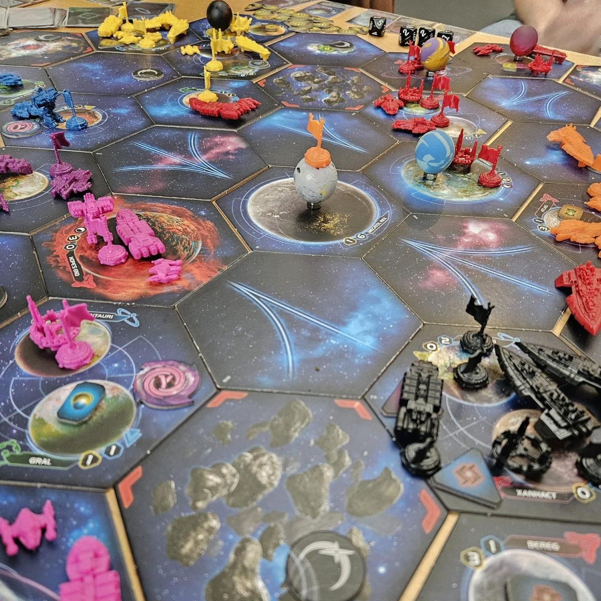 A photo of one of my weekend board game sessions, featuring Twilight Imperium